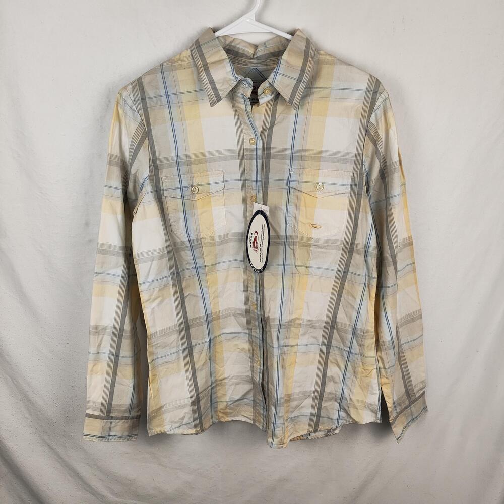 Roper Shirt Mens Medium Beige Plaid Long Sleeve Western Button Pockets Casual